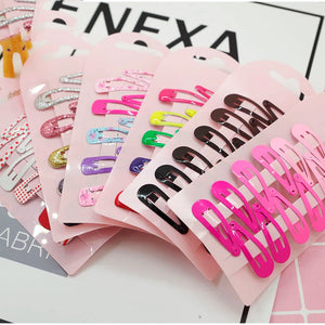 10 PCS New Lovely Cartoon Heart Type Metal Candy Color Girls Hairpins Hair Clip Kids Headwear Children Accessories Baby BB Clips