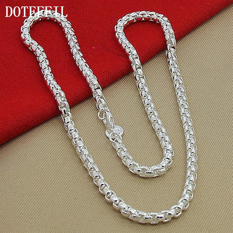 DOTEFFIL 925 Sterling Silver 5mm Round Box Chain 18/20/24 Inch Necklace For Woman Men Fashion Wedding Engagement Charm Jewelry