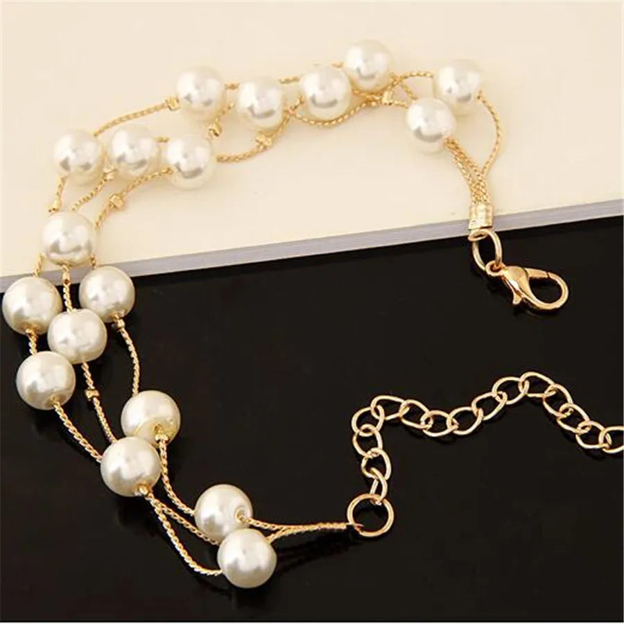 Jewelry sets for women fashion simulated pearl choker necklace earrings and bracelet set  multilayer wedding jewelry bijoux