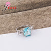 New Fashion Women Girls Party Engagment Jewelry 925 Sterling Silver Needle    Geometric Ring With Fine Square Bule Crystal