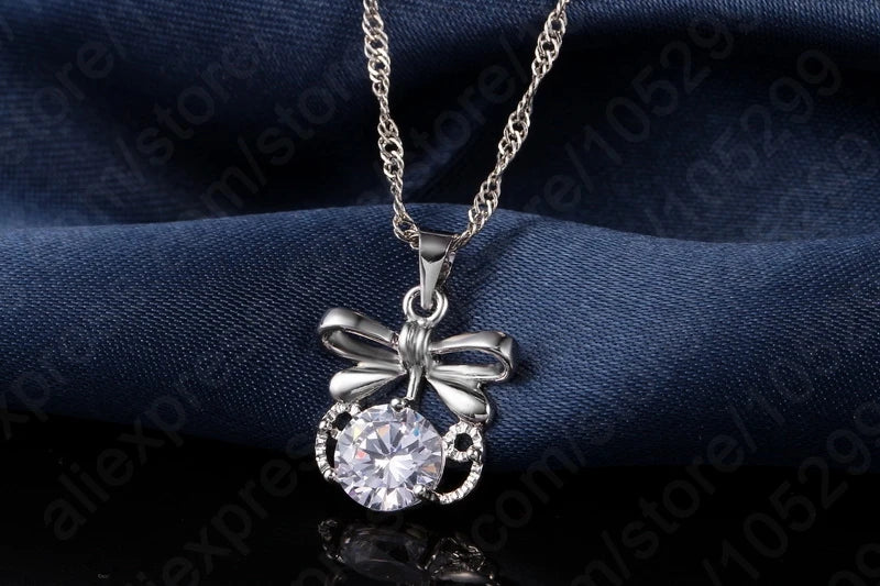 Luxurious 925 Sterling Silver Cubic Zircon Dragonfly Pendant For Girl Necklaces Woman Wedding Drop Earring Jewelry Set