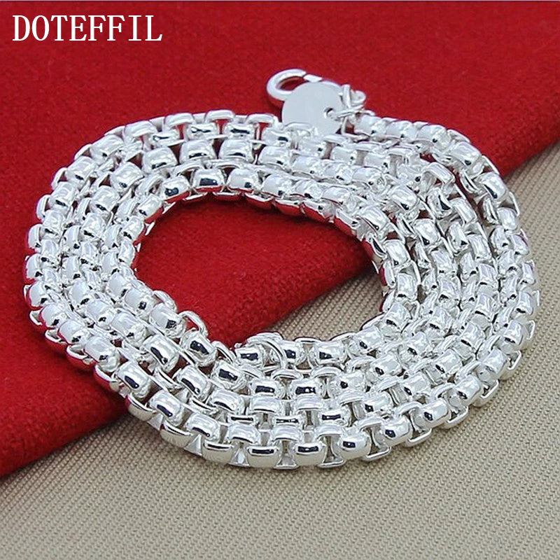 DOTEFFIL 925 Sterling Silver 5mm Round Box Chain 18/20/24 Inch Necklace For Woman Men Fashion Wedding Engagement Charm Jewelry