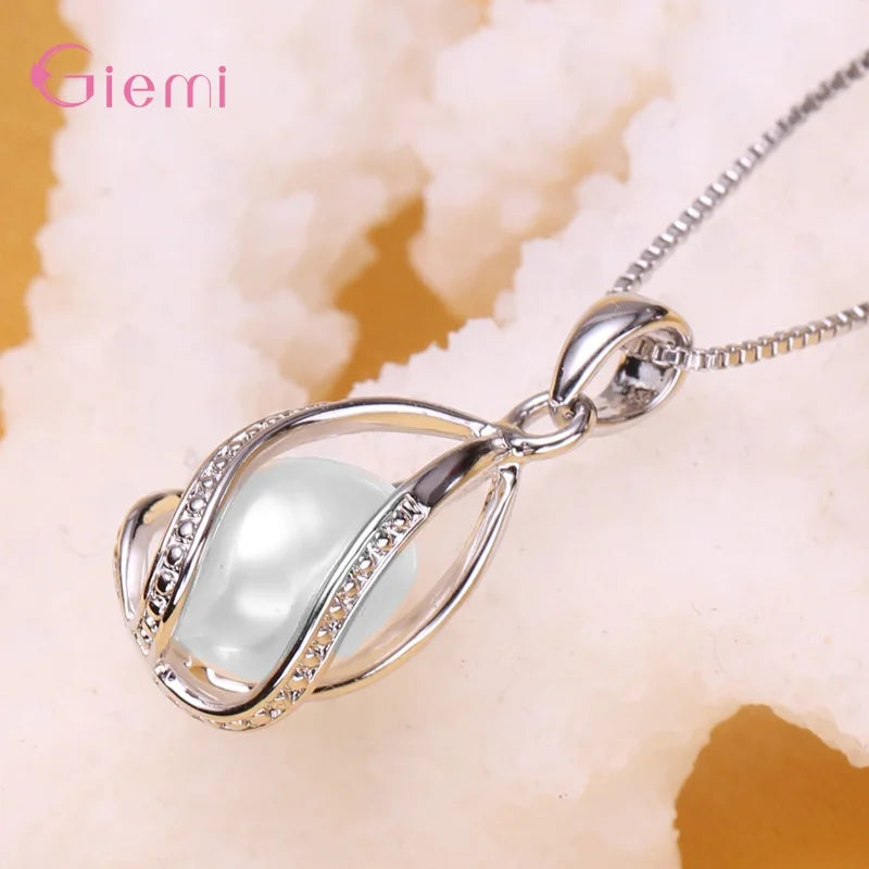 Top Sale Wedding Party Jewelry Sets 925 Sterling Silver Pearl Water Drop Tear Pendant Necklace Hoop Earrings Buy 1 Get 2 Gifts
