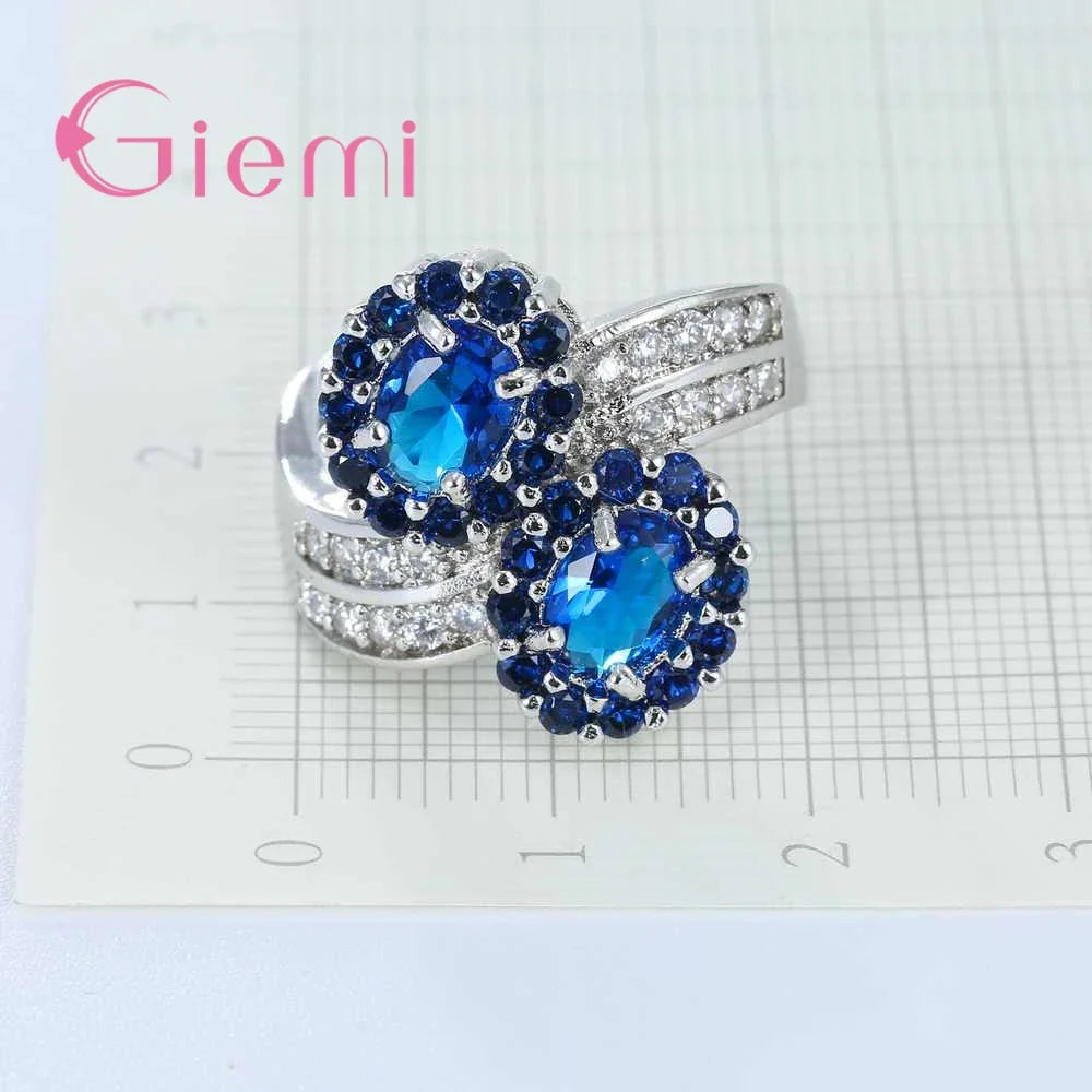 Fashion Vintage Women Rings 925 Sterling Silver  Jewelry Timbre Perfect Blue Crystal Pretty Gifts For Friends Finger Rings