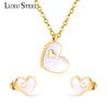 LUXUSTEEL Best Friend Gift Heart White/Black Shell Pendant Necklace Earring Sets Gold Color Choker Collars Collier Female