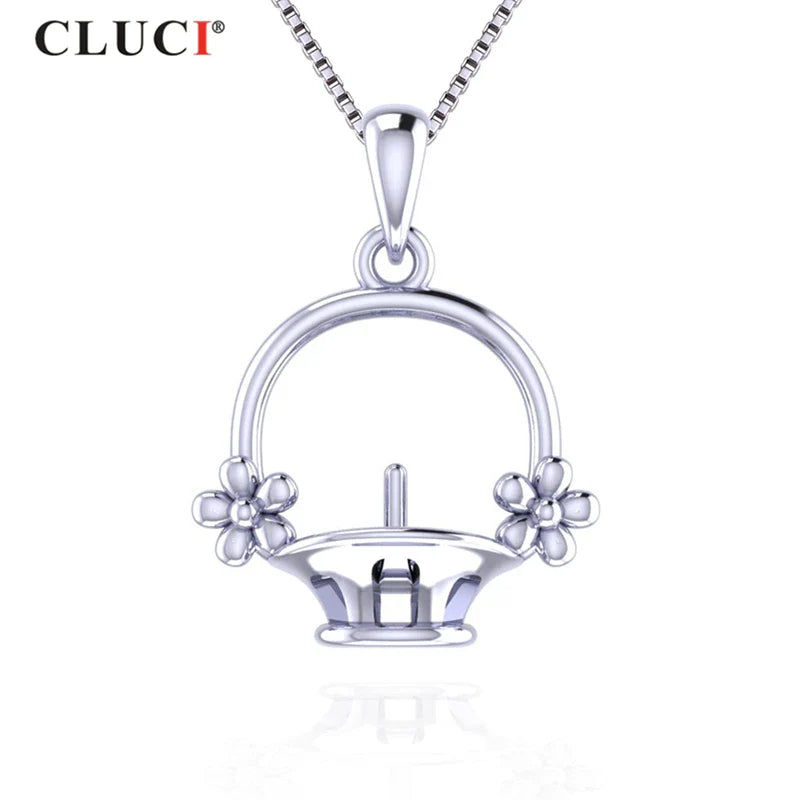 CLUCI Silver 925 Women Sterling Pendant Necklace Jewelry Clasic  Flower basket Love Pendant Female SP358SB-1