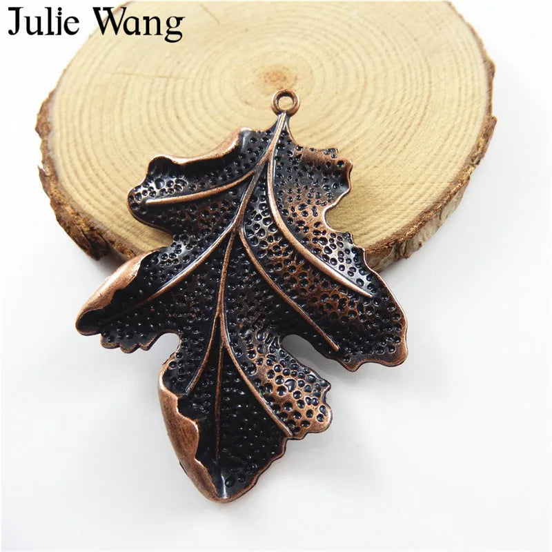 Julie Wang 2pcs Alloy Antique Copper Leaves Charms Necklace Pendants Earrings Findings Jewelry Making Accessory