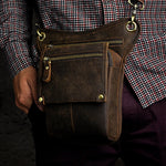 Load image into Gallery viewer, Crazy Horse Leather men Multi-function Design Small Messenger Bag Fashion Travel Belt Waist Pack Drop Leg Bag Pouch Male 211-4-d
