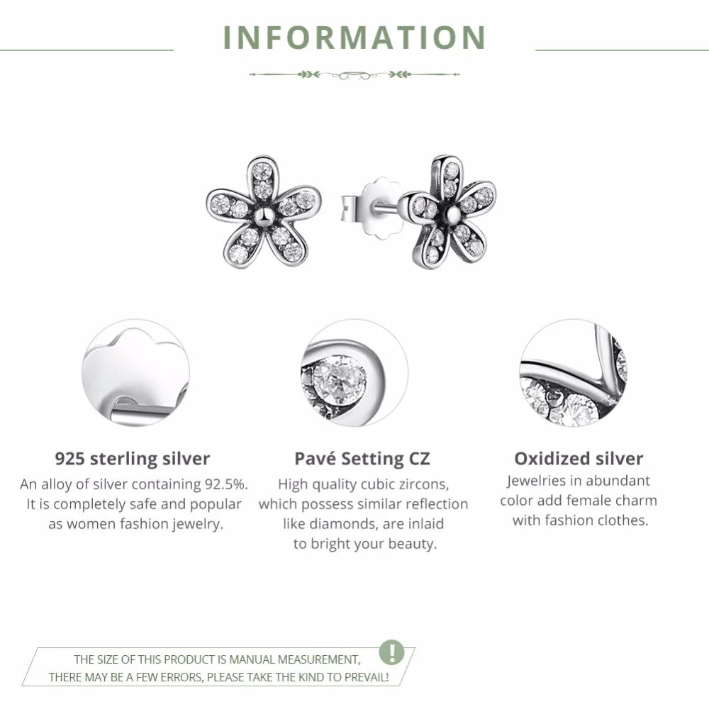 BAMOER Authentic 925 Sterling Silver Dazzling Daisy Stud Earrings With Clear CZ Jewelry