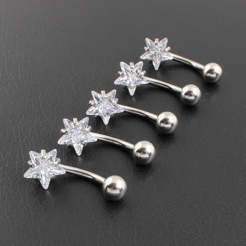 New star Zircon Jeweled Style Belly Button Ring  Body Piercing Jewelry Navel Piercing 316L Stainless steel