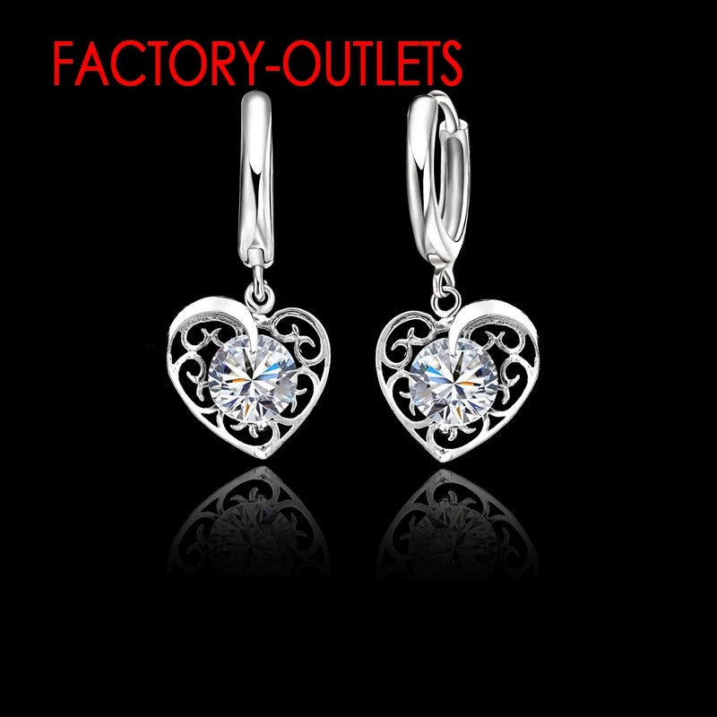 Fashion Jewelry Set 925 Sterling Silver Needle CZ Crystal Heart Design Female Party Engagement  Wholesale All Compatible