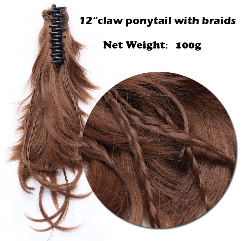HAIRRO 12" Synthetic DIY Hair black Brown Braids claw on Ponytail Clip