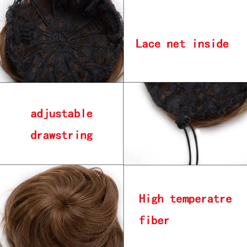 Synthetic Adjustable Hair Scrunchie Straight Chignons Hair Natural Fake Hair Bun