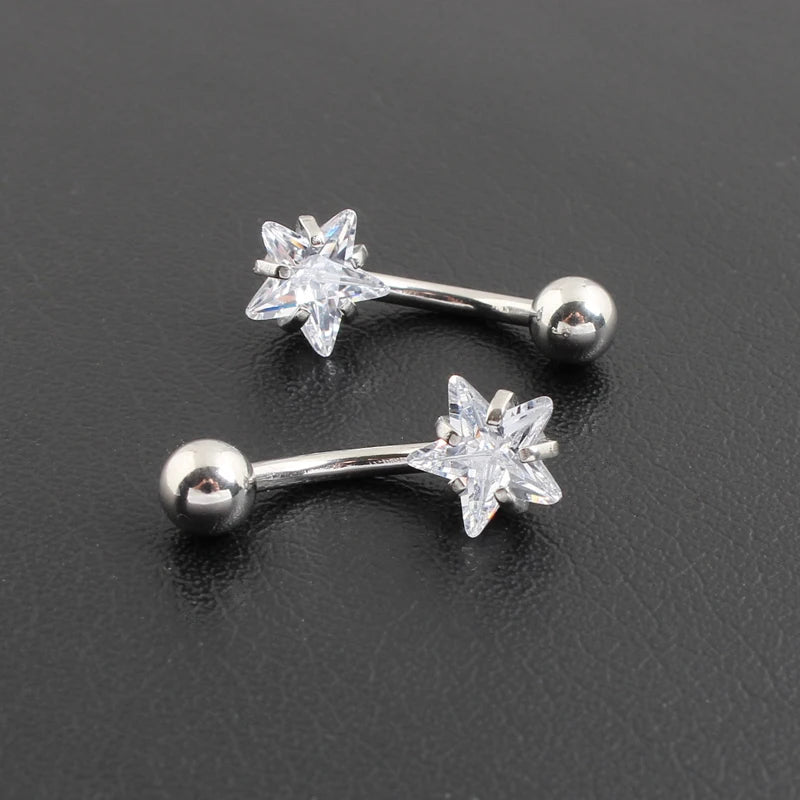 New star Zircon Jeweled Style Belly Button Ring  Body Piercing Jewelry Navel Piercing 316L Stainless steel