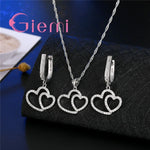 Load image into Gallery viewer, 925 Sterling Silver Cubic Zirconia Double Heart Simple Female Necklace Earrings Set Birthday Anniversary Gift Party Daily
