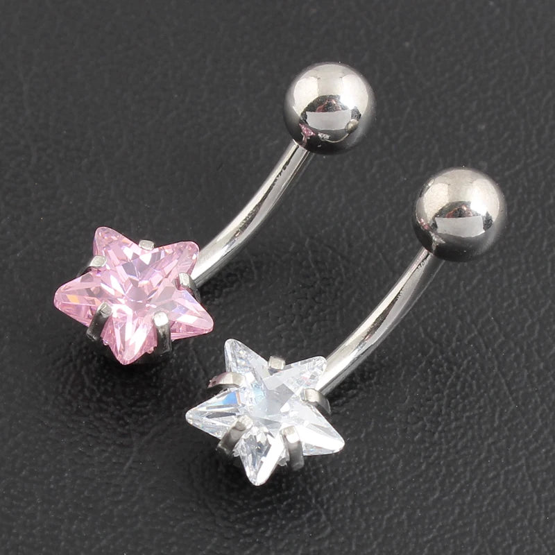 New star Zircon Jeweled Style Belly Button Ring  Body Piercing Jewelry Navel Piercing 316L Stainless steel