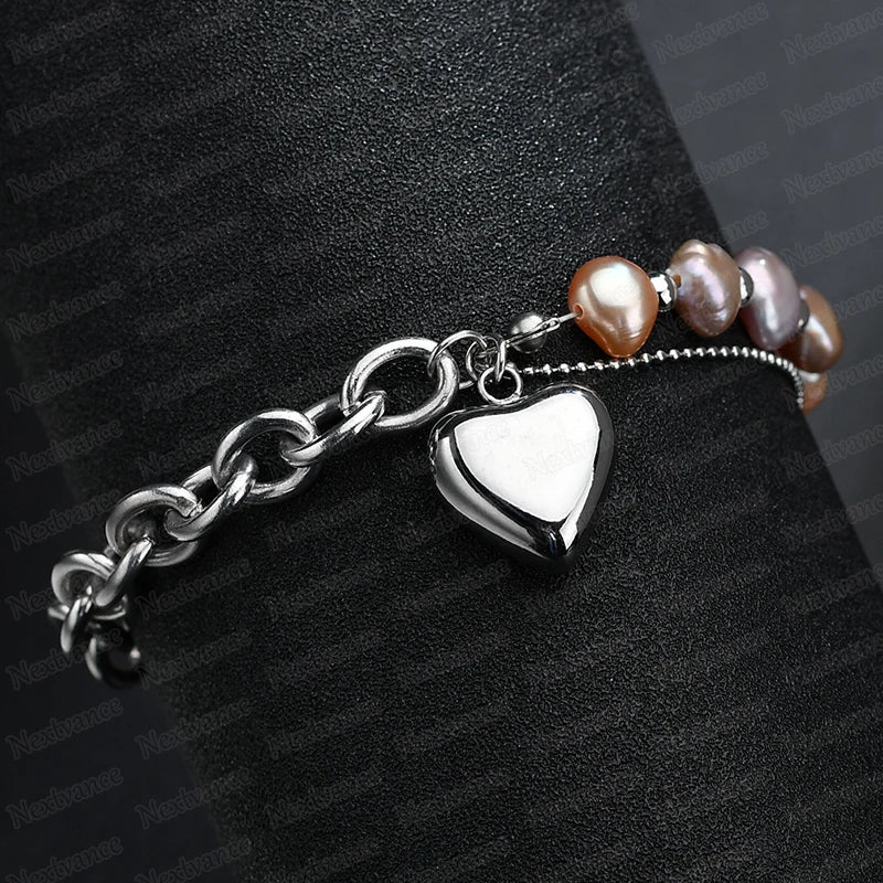 Nextvance Silver Color Heart Pendant Bracelets  Beaded Bracelet For Valentines Day Gift Adjust Length Jewlery