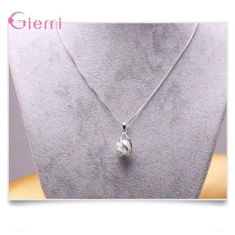 Top Sale Wedding Party Jewelry Sets 925 Sterling Silver Pearl Water Drop Tear Pendant Necklace Hoop Earrings Buy 1 Get 2 Gifts