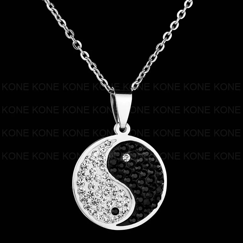 UZone Stainless Steel Zircon Yin Yang Tai Chi Pendant Necklace Zircon Coin Symbol Necklace for Women best friends Jewelry Gift