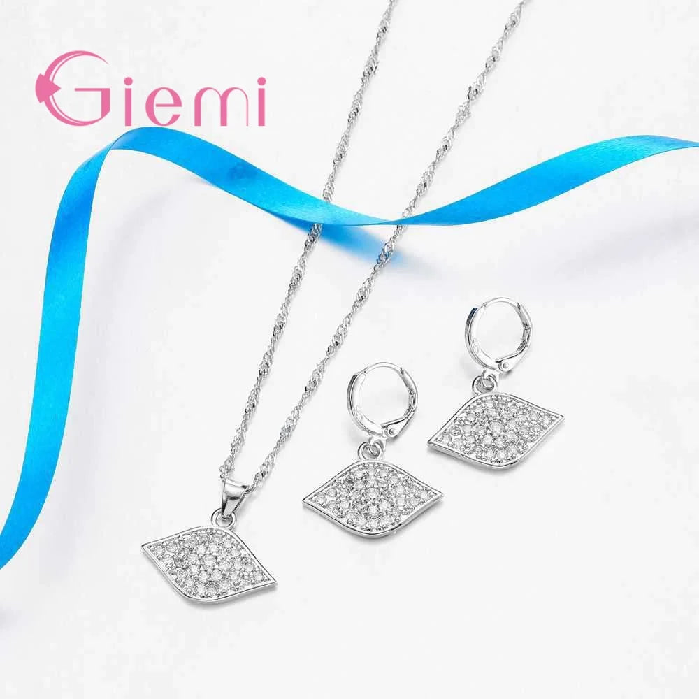 Wedding Bridal Sets 925 Sterling Silver  Jewelry Set For Women Big Stone CZ Cubic Zirconia Necklace/Earring