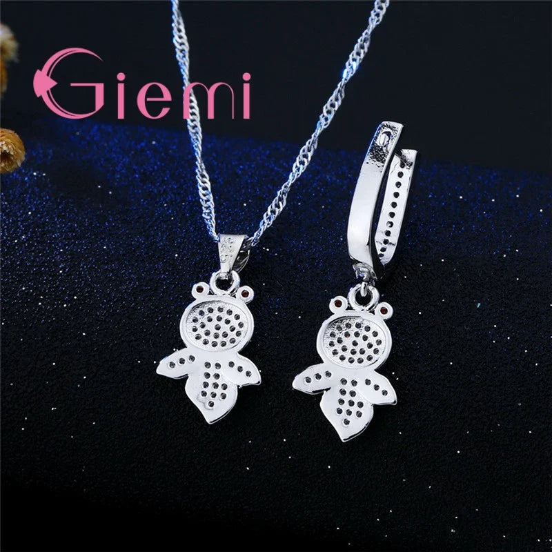 Good Present Real 925 Sterling Silver  Jewelry New Fashion Top Quality Cubic Zircon Pretty Animal Earrings  Necklace Sets