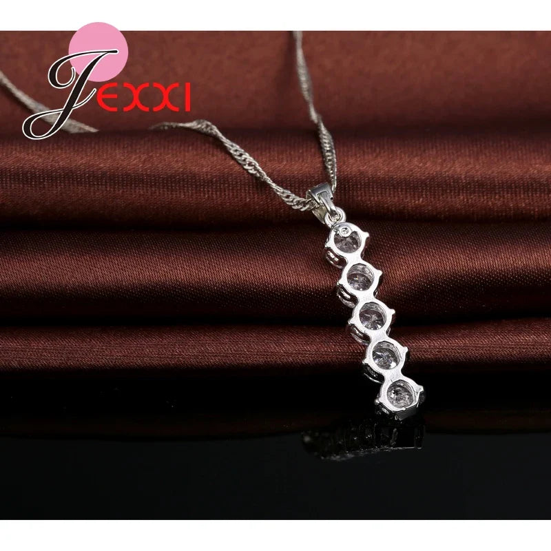 Charming Bridal Jewelry Sets Women 925 Sterling Silver  Pendant Set Crystal Shinning Necklace Drop Earrings