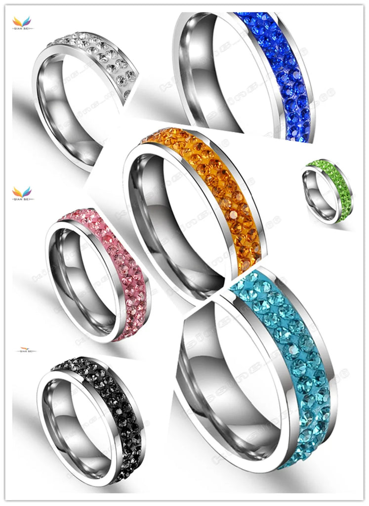 QianBei Two Rows Design Women Fashion Wedding Stainless Steel Rings For Engagement Jewelry Hot