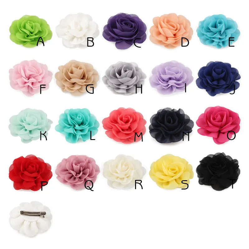 8.5cm Newborn Chiffon Petals Poppy Flower Hair Clips Rolled Rose Fabric Hair Flowers For Kids Girls Hair Accessories