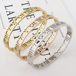 Load image into Gallery viewer, Delicate Hollow Roman Numeral Bracelets &amp; Bangles Titanium Steel Bangle Fine Jewelry For Women Vacuum Plating Bangle Top Quality
