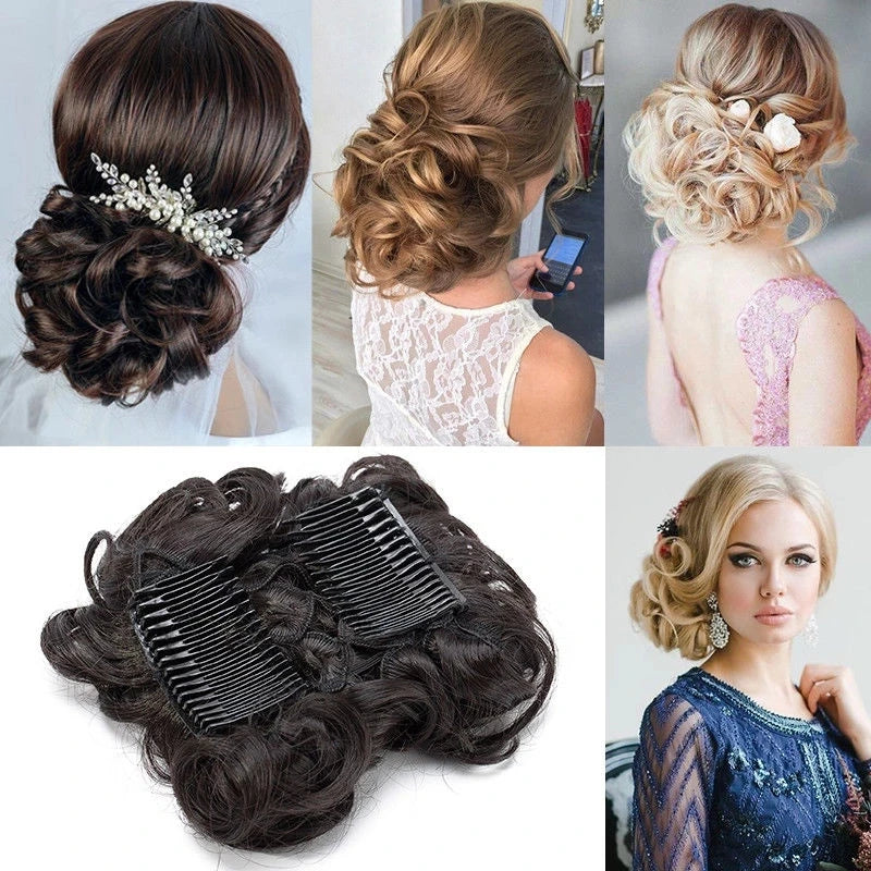 HAIRRO Large Comb Clips In Curly Hair Extension Synthetic Hair Pieces Chignon Women Updo Cover Hairpiece Extension Hair Bun