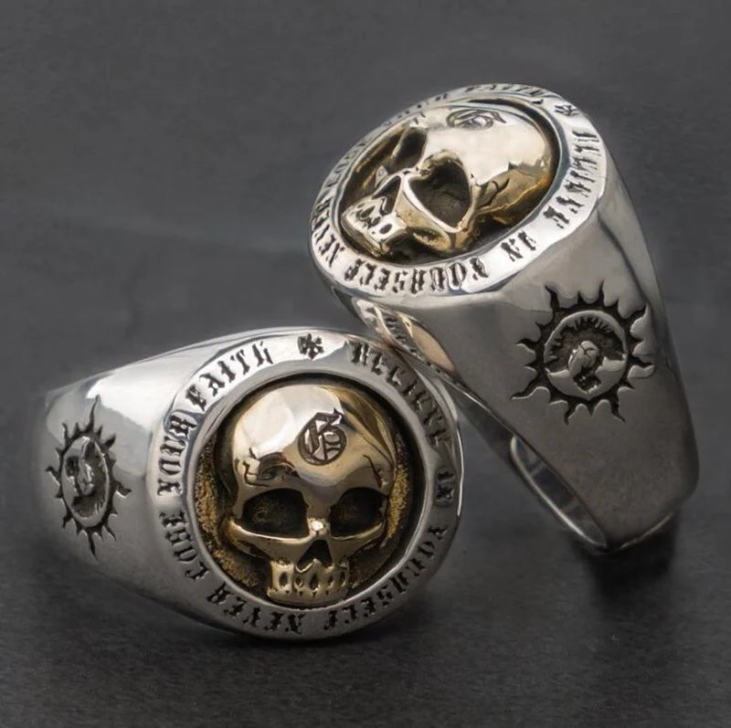 Gothic Ghost Head Skull Ring for Men Silver Color Metal Ring Punk Rock Biker Jewelry Gift