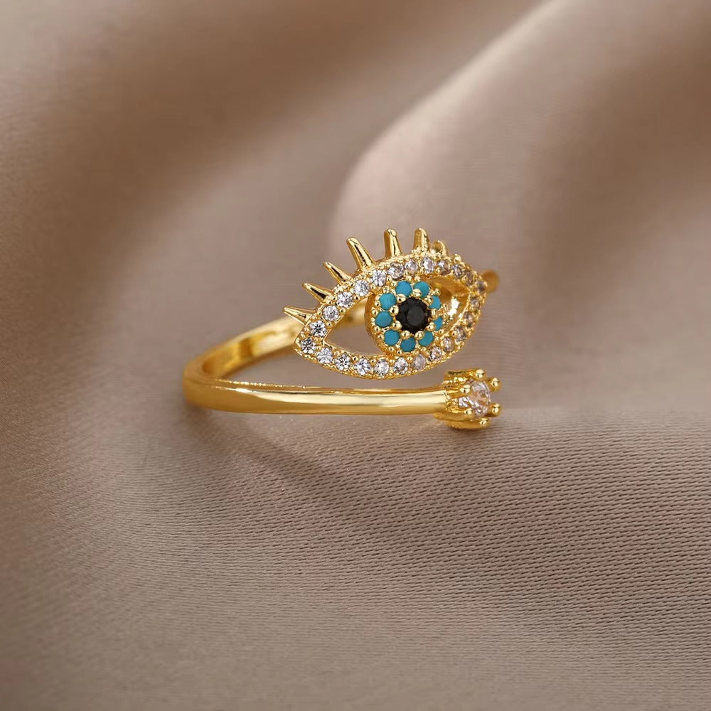 Lucky Turkish Blue Evil Eye Rings For Women Open Adjustable Stainless Steel Ring 2024 Trend Wedding Band Couple Jewelry Gift