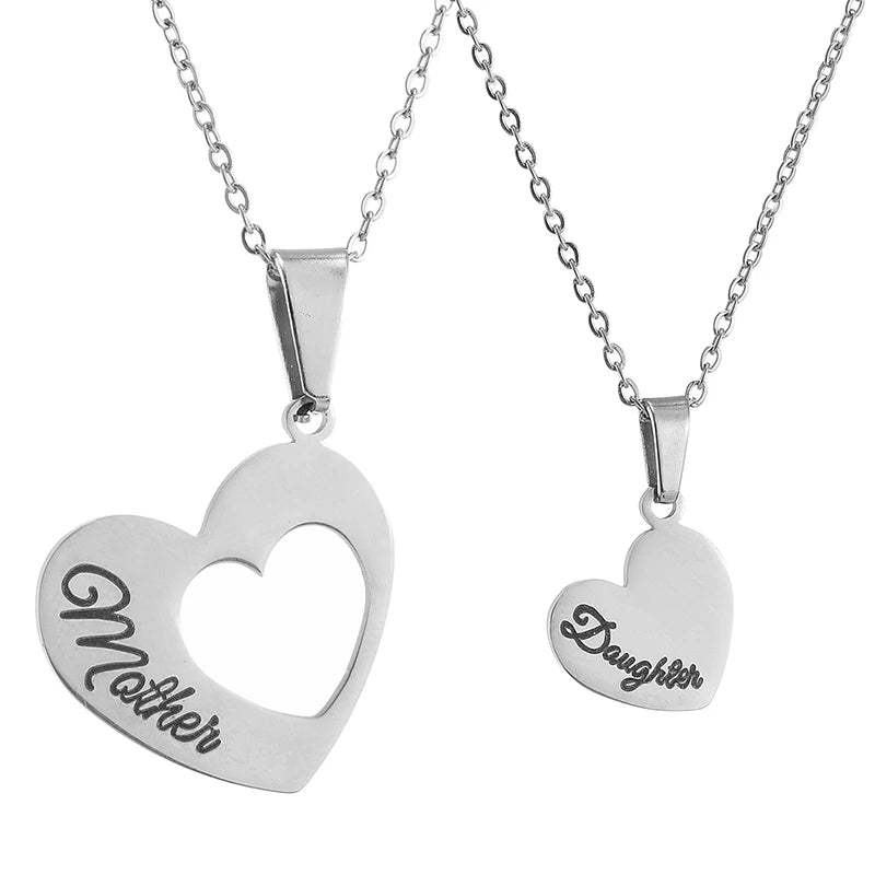 Set mother daughter heart necklace stainless steel splicing engraved letter love necklaces for women girls mom jewelry gift