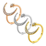 Load image into Gallery viewer, EN New Fashion Crytal Ring Moon &amp; Star Dazzling Open Finger Rings for Women Girls Wedding Engagement Jewelry Gift
