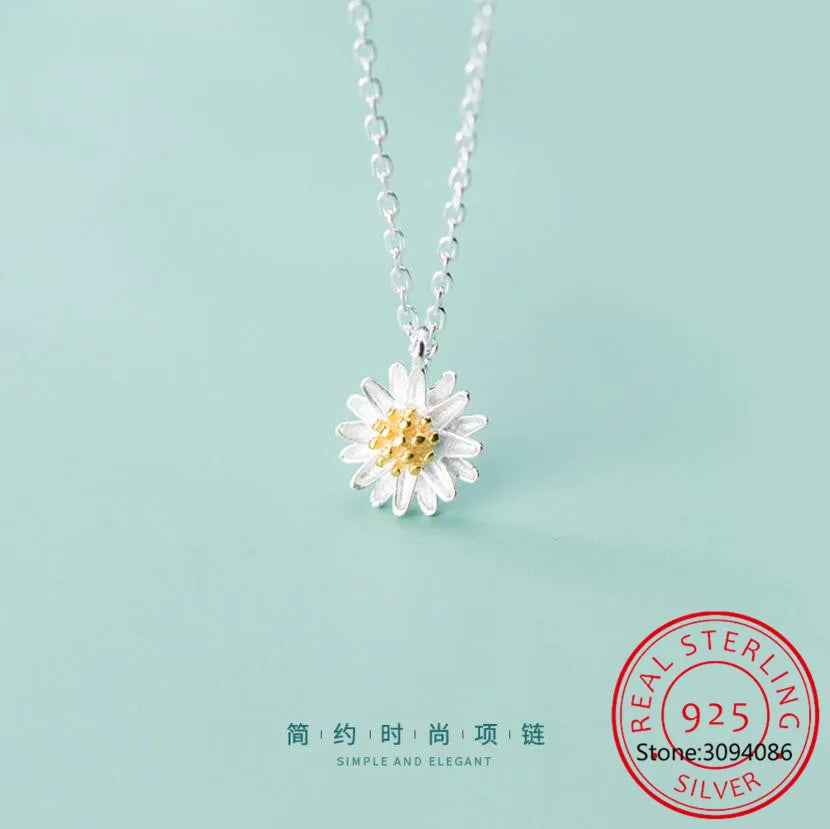 925 Sterling Silver Elegant Daisy Flower Pendant Necklaces Colar de Prata For Women Jewelry 2022