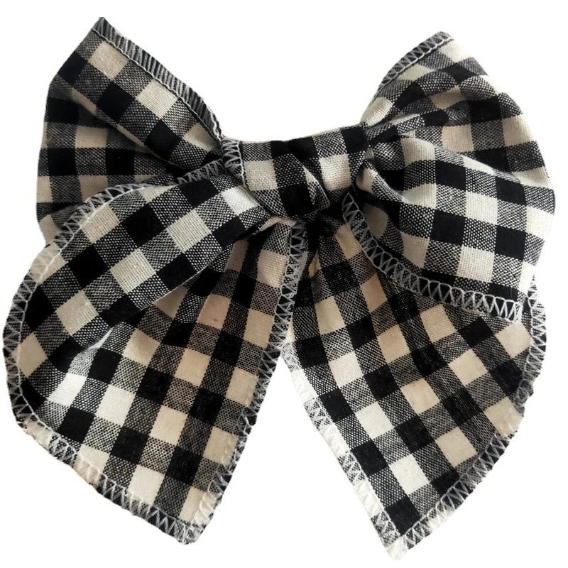 Cute Baby Girl Hair Clips 5.7 In Big Bow Handmade Cotton Vintage Plaid Kids Hairgrips Children Hair Accessories Spring New