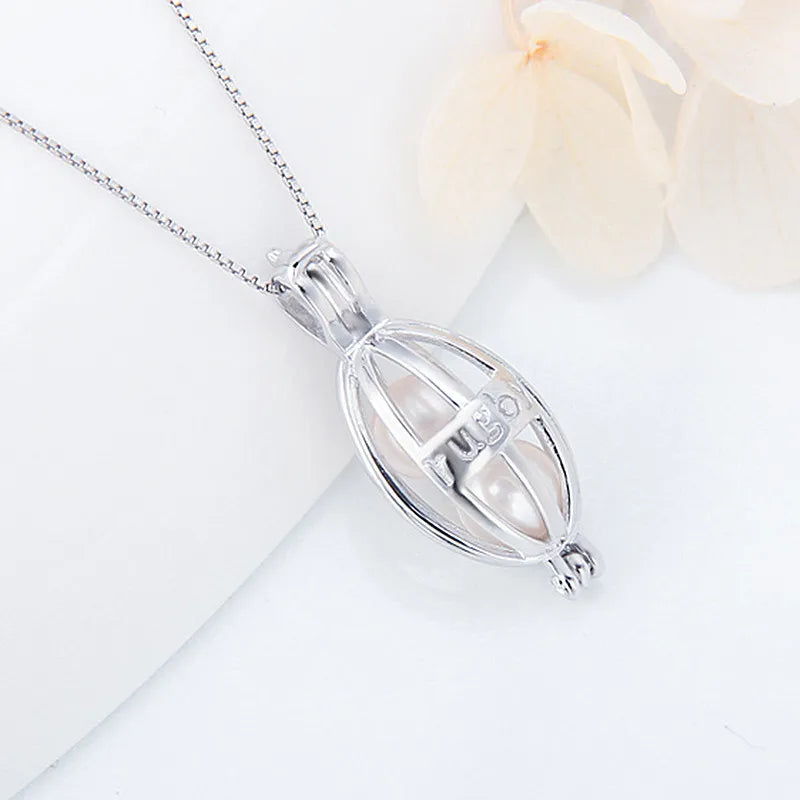 CLUCI Silver 925 Oval Rugby Shaped Cage Pendant for Pearl Women 925 Sterling Silver Rugby Sport Symbol Necklace Pendant SC134SB