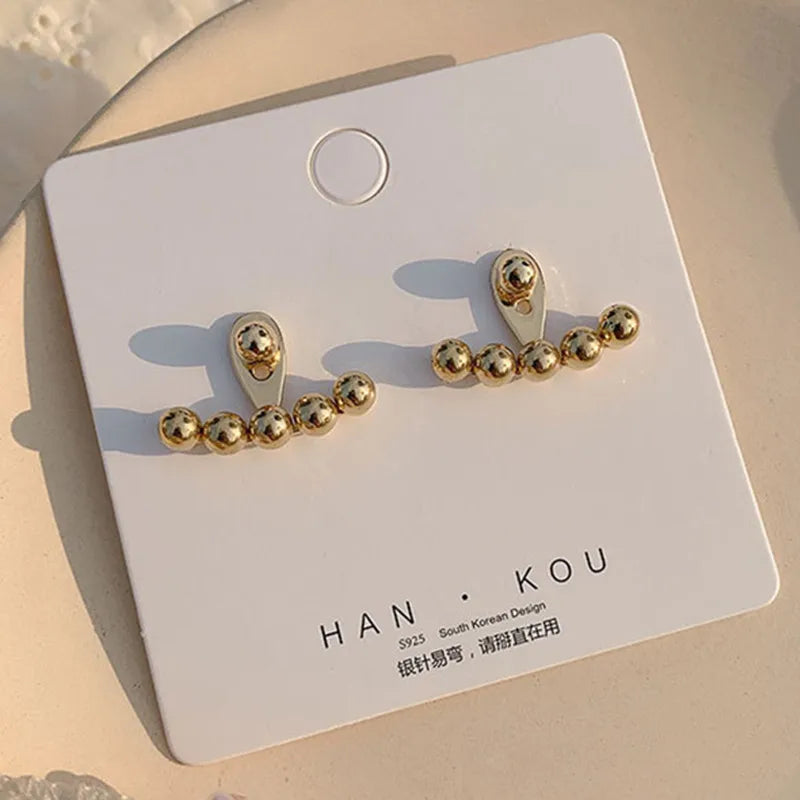 Stainless Steel Round Beaded Stud Earrings Waterproof Jewelry High Quality Gold color Fashion Earrings Wedding Jewelry