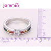 Top Sale 925 Silver  Ring For Women Rainbow Colorful AAAA CZ Crystal Party Wedding Engagement Jewelry Gift Size 5 -13