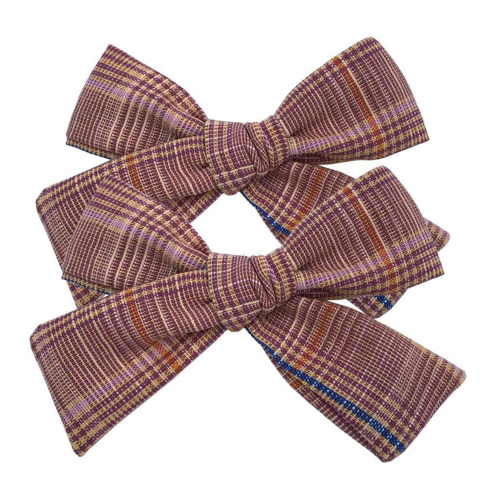 2 PCS 4 inches Plaid Festive Accessories Tartan Bow Hair Clips Scottish Bow Barrettes for Kids Baby Girls