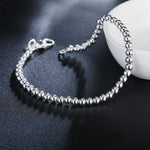Load image into Gallery viewer, 100% 925 Solid Real Sterling Silver Fashion 4mm Beads Chain Bracelet for Women 20cm For Teen Girls Lady Gift Women Fine Jewelry
