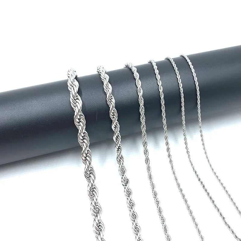 Rope Chains Stainless Steel Necklaces for Women  Men  High Quality 2MM-8MM Hip Hop Jewelry