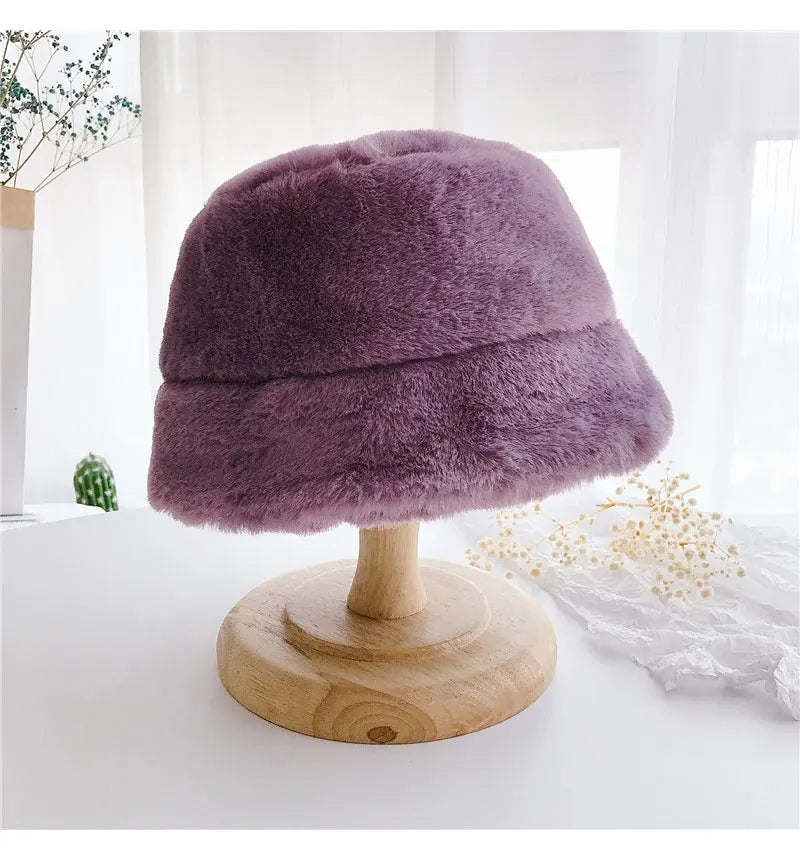 Winter Hat for Kids Faux Fur Bucket Hat for Girls Boys Cap Children Warm Baby Hat Kids Accessories 2-5Y