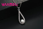 Load image into Gallery viewer, Pure 925 Sterling Silver Shiny CZ Crystal Water Drop Pearl Necklaces Pendant Chain Earrings Woman Fine Wedding Jewelry Set Gift

