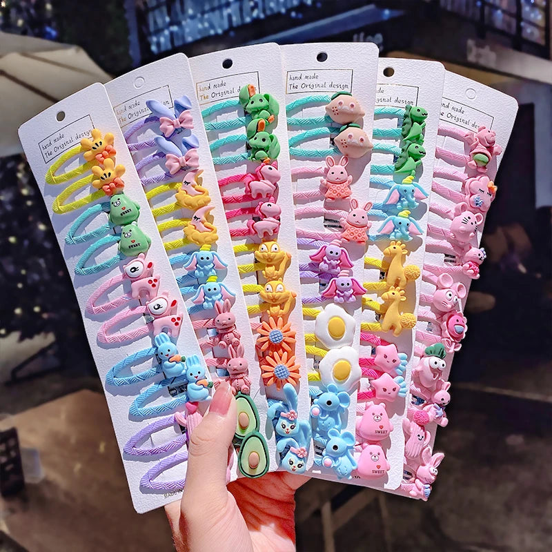 10pcs/set Girls Cute Cartoon Unicorn Rainbow Flower Hair Clips Kids Sweet Hair Decorate Bangs Hairpin Barrettes Hair Accessories