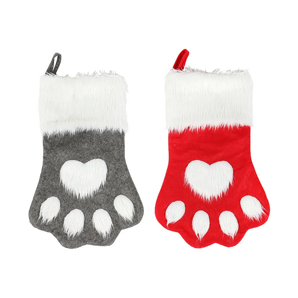 1pcs Christmas Stockings Home Decoration Accessories Plaid Christmas Gift Bags Pet Dog Cat Paw Stocking Socks Xmas Tree Ornament