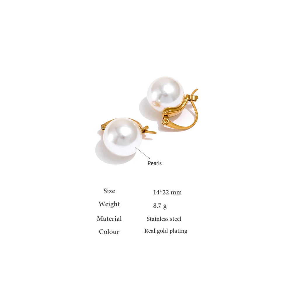 Yhpup Stainless Steel Imitation Pearls Hoop Earrings Korea Elegant Geometric Golden Huggie Temperament Fashion Jewelry Gala Gift