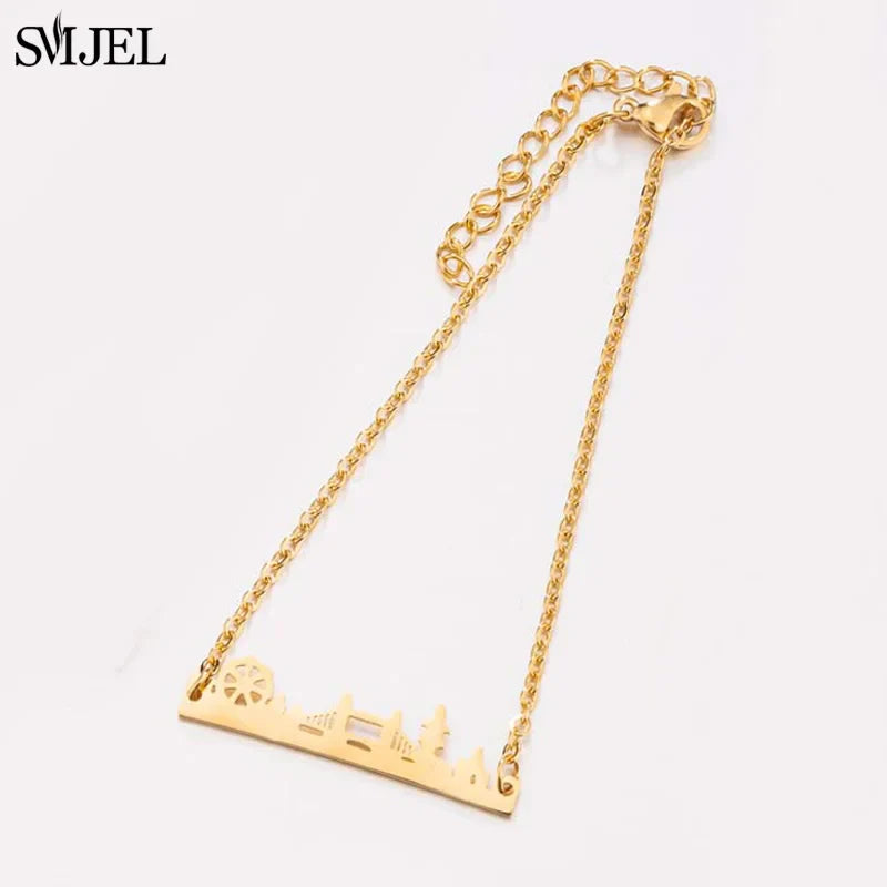 SMJEL Skyline UK London Bridge Bracelets Women Stainless Steel Gold Color Statement England Cityscape Paris Eiffel Tower Bracele