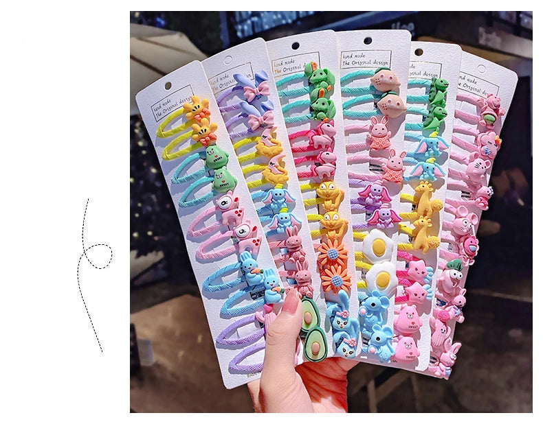 10PCS Girls Cute Cartoon Animal Fruit Hairpins Sweet Colorful Hair Clip Barrettes Headband For Children Kids Hair Accessories