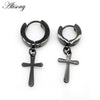 Alisouy 2 pc Men Cross Punk Dangle Earrings Gothic Woman Stainless Steel Cross Hoop Earrings Huggies Pendant Piercing jewlery